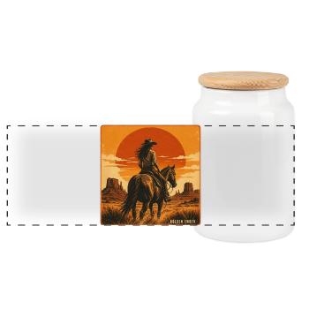 Golden Ember Horse Sunset - Panoramic Cookie Jar with Wooden Lid - white - Front