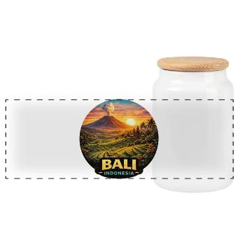 Exotische Bali Landschaft Reisplantagen Vulkan - Panorama Keksdose mit Holzdeckel - Weiß - Vorne