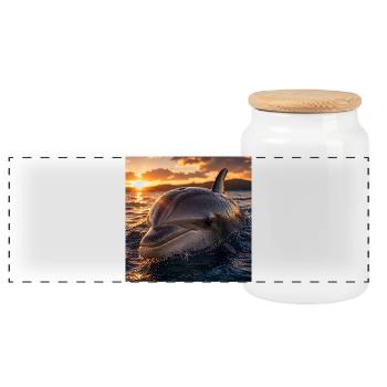 Dauphin au coucher du soleil - Boîte à biscuits avec couvercle en bois - blanc - Devant