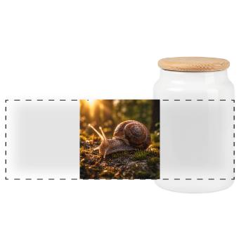 Sunset snail in mossy forest - Panoramic Cookie Jar with Wooden Lid - white - Front