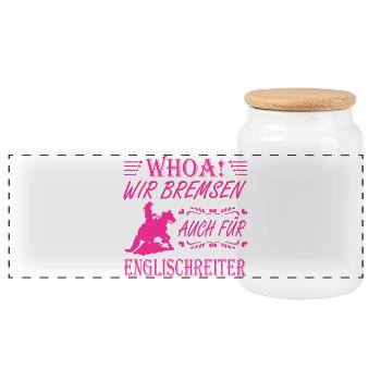 WHOA We Brake for English Riders Sliding Stop - Panoramic Cookie Jar with Wooden Lid - white - Front