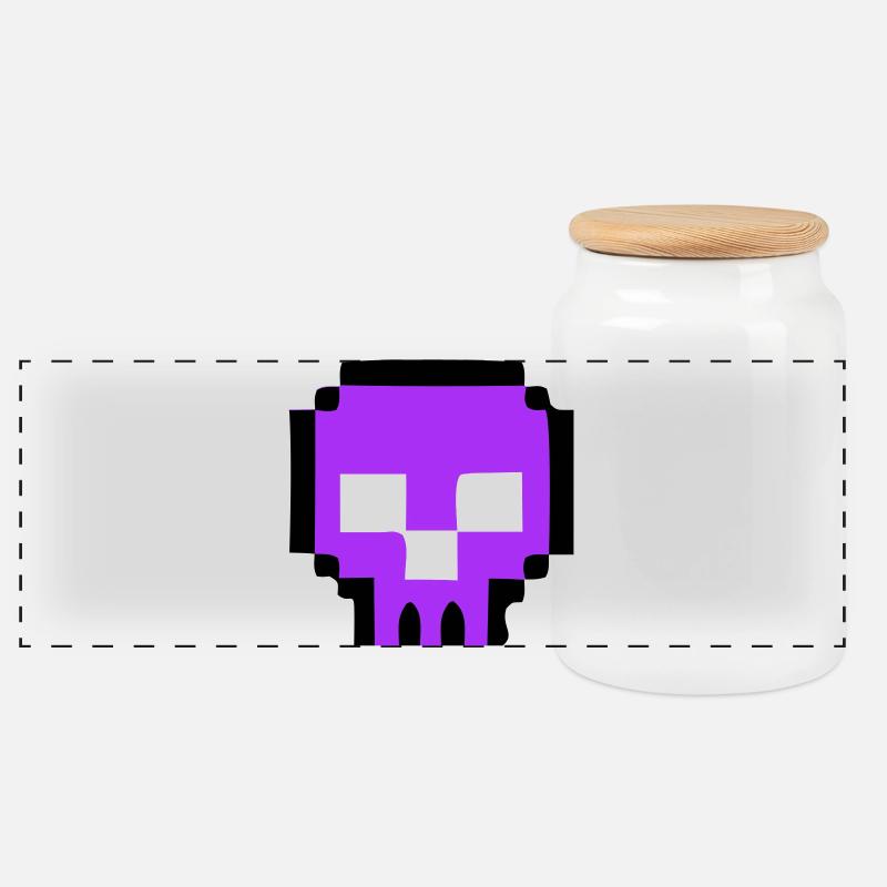 Pixel Skull Game Over - Panoramic Cookie Jar with Wooden Lid - white
