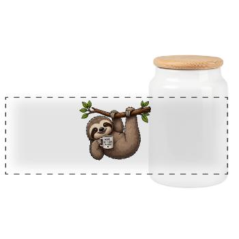 Lazy Sloth Coffee Break - Panoramic Cookie Jar with Wooden Lid - white - Front