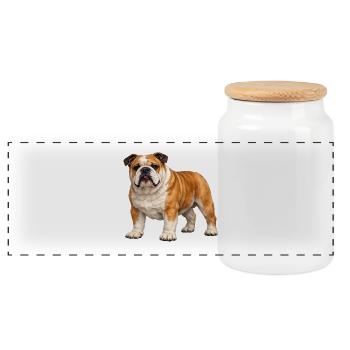 Bouledogue anglais - Boîte à biscuits avec couvercle en bois - blanc - Devant