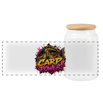 Karpfen-Power-Angeldesign – Bold Angler Style - Panorama Keksdose mit Holzdeckel - Weiß - Vorne