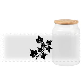Ivy branch - Panoramic Cookie Jar with Wooden Lid - white - Front