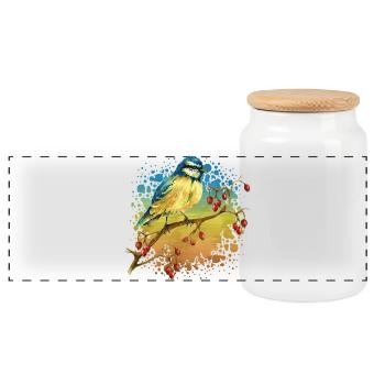 Colorful bird - Panoramic Cookie Jar with Wooden Lid - white - Front