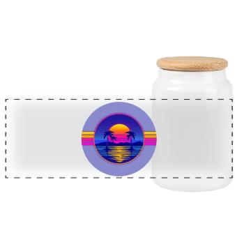 Sunset Neon Palms Circle - Panoramic Cookie Jar with Wooden Lid - white - Front