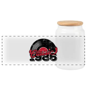 Vintage 1986 - Panorama Keksdose mit Holzdeckel - Weiß - Vorne