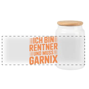 Ich bin Rentner und muss garnix - Panorama Keksdose mit Holzdeckel - Weiß - Vorne