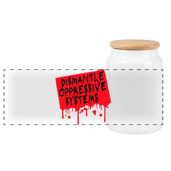 Dismantle Oppressive Systems Activism Statement - Panoramic Cookie Jar with Wooden Lid - white - Front
