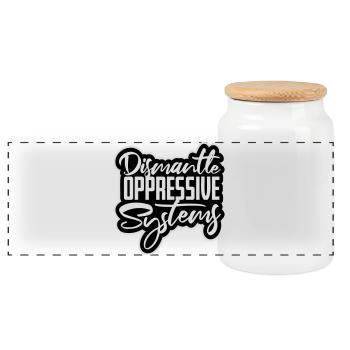 Dismantle Oppressive Systems Activism Statement - Panoramic Cookie Jar with Wooden Lid - white - Front