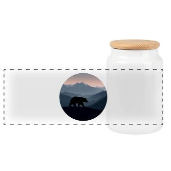 bear, bear logo, landscape - Panoramic Cookie Jar with Wooden Lid - white - Front
