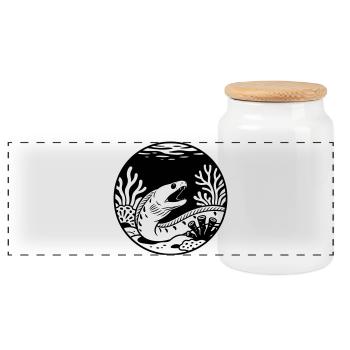 Moray eels - Panoramic Cookie Jar with Wooden Lid - white - Front