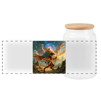 Winged guardian over the pyramid - Panoramic Cookie Jar with Wooden Lid - white - Front