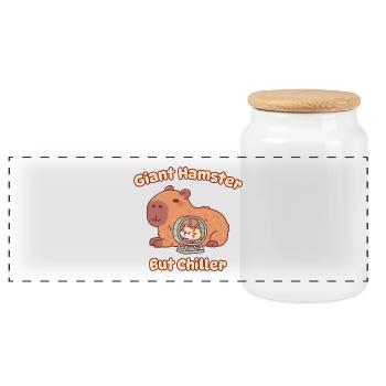 Cute Capybara Giant Hamster But Chiller - Panoramic Cookie Jar with Wooden Lid - white - Front