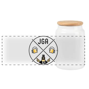 JGA Bräutigam Handzeichen Bier Kreis Symbol POS 3C - Panorama Keksdose mit Holzdeckel - Weiß - Vorne