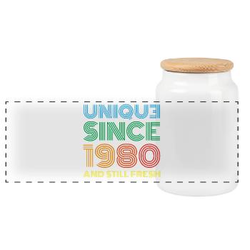 Millésime 1980 - Boîte à biscuits avec couvercle en bois - blanc - Devant