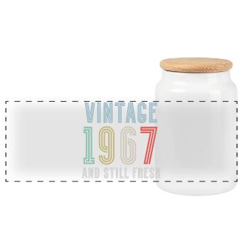 Vintage 1967 - Panorama Keksdose mit Holzdeckel - Weiß - Vorne