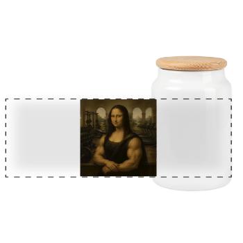 Mona Lifta Leonardo da Vinci Haltérophilie amusante - Boîte à biscuits avec couvercle en bois - blanc - Devant