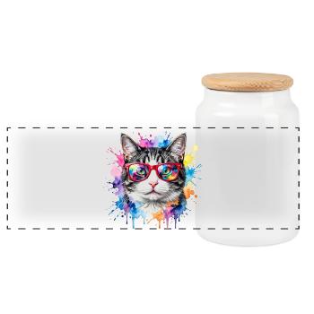Katzengesicht im Regenbogen-Aquarell Geschenk - Panorama Keksdose mit Holzdeckel - Weiß - Vorne