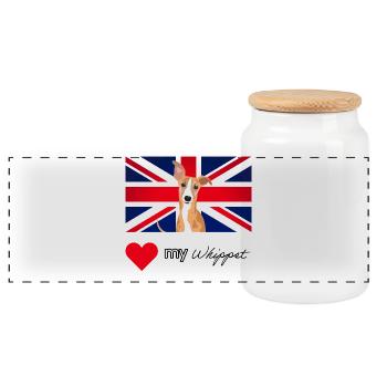 LUVMYWHIPPET (Black text, Vibrant) - Panoramic Cookie Jar with Wooden Lid - white - Front