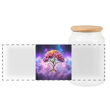 Cosmic Gem Tree - Panoramic Cookie Jar with Wooden Lid - white - Front