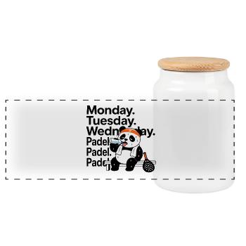 Monday Tuesday Wednesday Padel - Panoramic Cookie Jar with Wooden Lid - white - Front