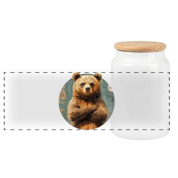 Bear Design - Panoramic Cookie Jar with Wooden Lid - white - Front