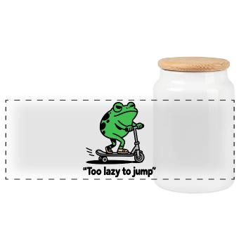 Too Lazy to Jump Lustiger Frosch Chillout - Panorama Keksdose mit Holzdeckel - Weiß - Vorne