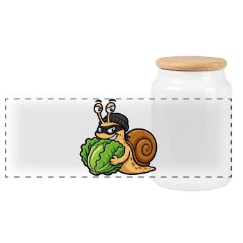 Humorvolle, salatstehlende Schnecke - Panorama Keksdose mit Holzdeckel - Weiß - Vorne