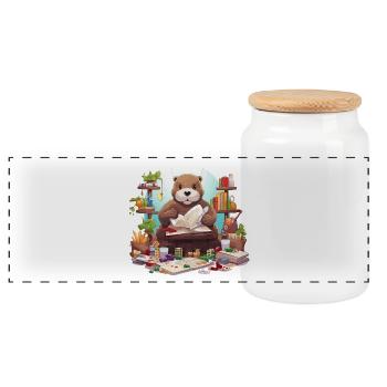 Reading otter in a reading adventure - Panoramic Cookie Jar with Wooden Lid - white - Front