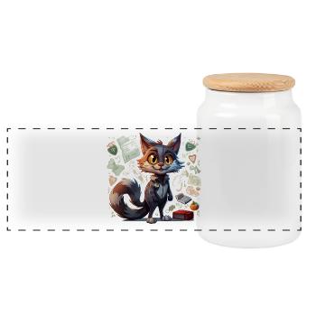Héros chat dans le style gribouillis de bureau - Boîte à biscuits avec couvercle en bois - blanc - Devant