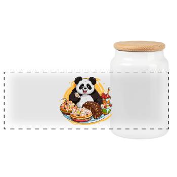 Panda Dessert Fest - Panorama Keksdose mit Holzdeckel - Weiß - Vorne