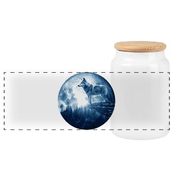 Wolf Howling Celestial EPIC Moon Forest Wolves - Panorama Keksdose mit Holzdeckel - Weiß - Vorne