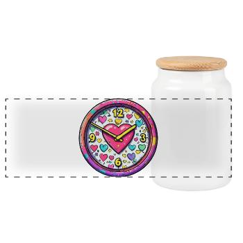 Horloge HerzZeit : Couleurs néon colorées - Boîte à biscuits avec couvercle en bois - blanc - Devant