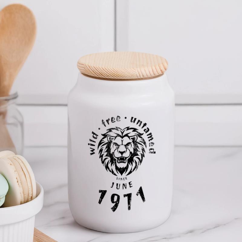 Wild, free & untamed since 06/1971 Panoramic Cookie Jar with Wooden Lid