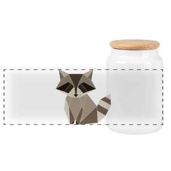 Raccoon Polygon Geometry Design - Panoramic Cookie Jar with Wooden Lid - white - Front