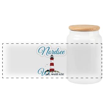 Nordsee, Watt, Meer, Leuchtturm - Panorama Keksdose mit Holzdeckel - Weiß - Vorne