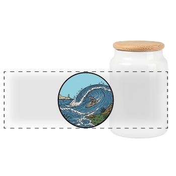 Retro Surf Welle - Wassersport Logo Design - Panorama Keksdose mit Holzdeckel - Weiß - Vorne
