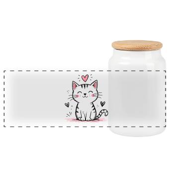 Niedliche Doodle‑Katze - Panorama Keksdose mit Holzdeckel - Weiß - Vorne