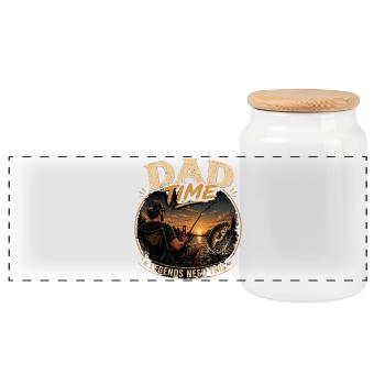 Dad Time Fishing Shirt – Sunset Catch Design - Panoramic Cookie Jar with Wooden Lid - white - Front