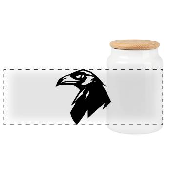 Raven, Simple Silhouette Logo - Panoramic Cookie Jar with Wooden Lid - white - Front
