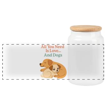 All You Need Is Love And Dogs – Süße Hunde - Panorama Keksdose mit Holzdeckel - Weiß - Vorne