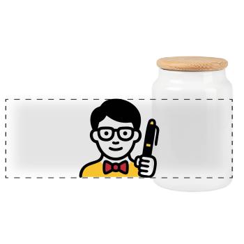 Professeur Professeur Bande dessinée Glasses - Boîte à biscuits avec couvercle en bois - blanc - Devant