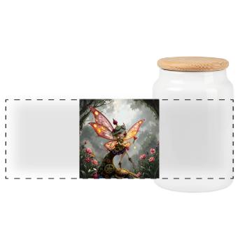 Steampunk fairy with wings - Panoramic Cookie Jar with Wooden Lid - white - Front