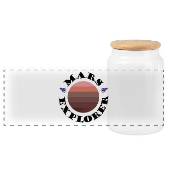 Planète Mars Coucher du soleil avec des fusées - Boîte à biscuits avec couvercle en bois - blanc - Devant