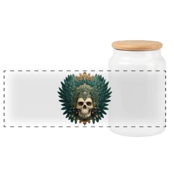 Quetzal Calavera Totenkopf - Panorama Keksdose mit Holzdeckel - Weiß - Vorne