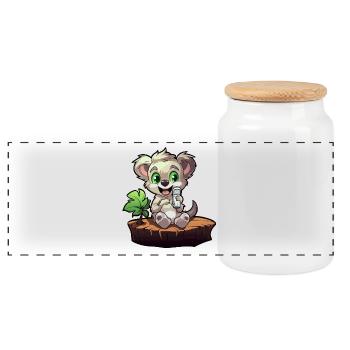 Small koala on the tree stump - Panoramic Cookie Jar with Wooden Lid - white - Front