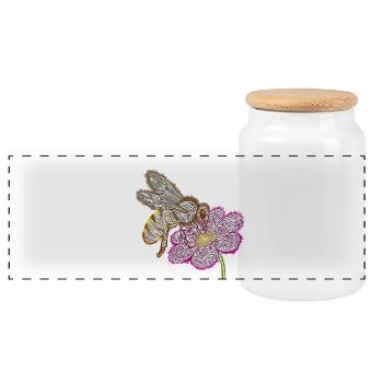 Zentangle Bee - Panoramic Cookie Jar with Wooden Lid - white - Front